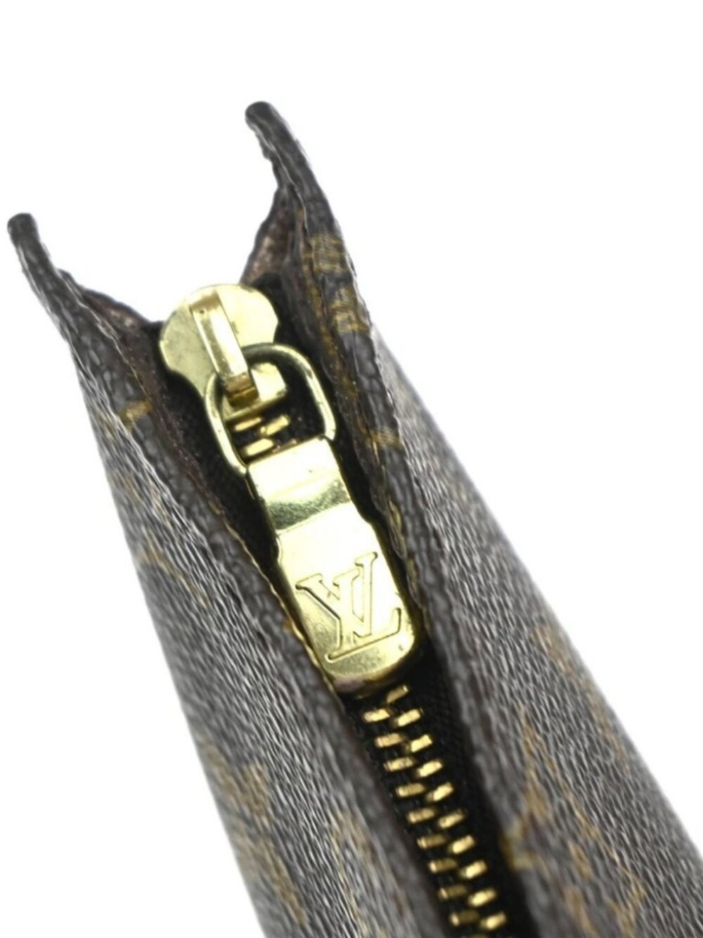 LOUIS VUITTON LV Logo Bucket GM Pouch Bag Monogram Leather Brown Gold 04KP602 - Picture 8 of 13